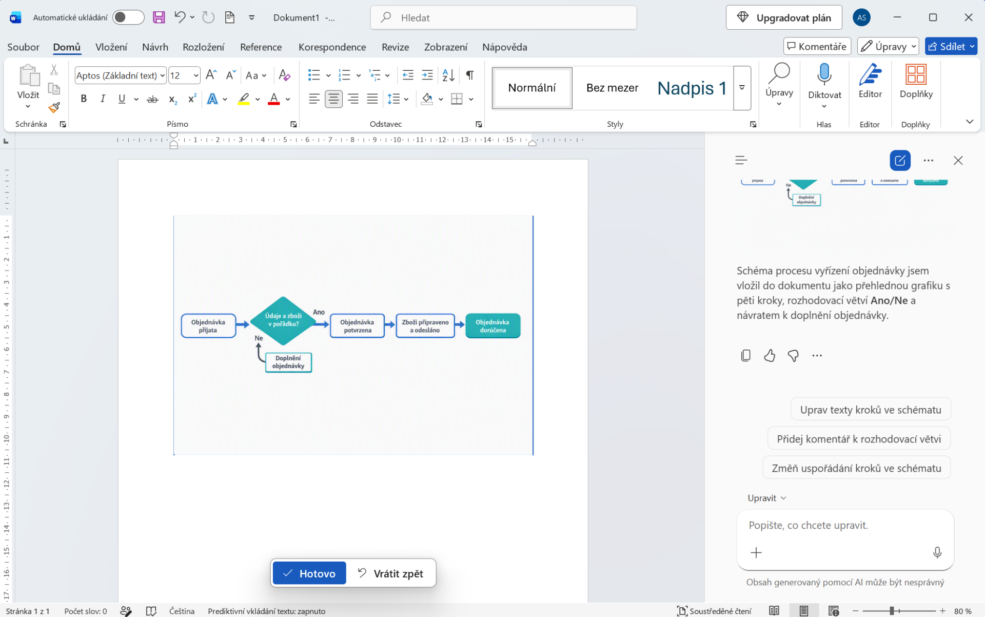 Návrh schématu vytvořený Copilotem - Základy Microsoft Word