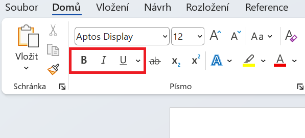 Volba pro zvýraznění písma - Základy Microsoft Word a Copilot