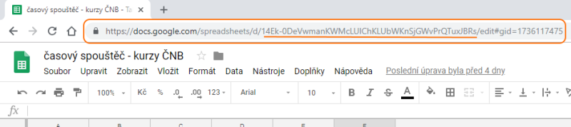 URL a ID tabulky v Dokumentech Google - Google API