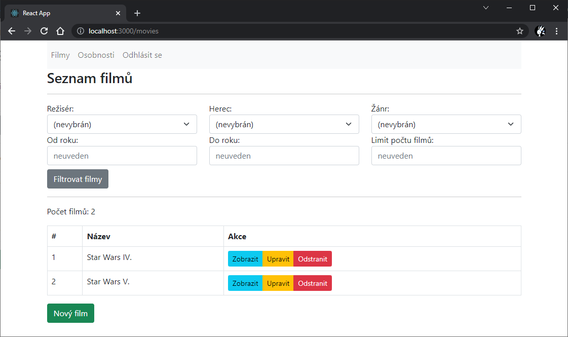 REST API ve Spring Boot - Filmová databáze