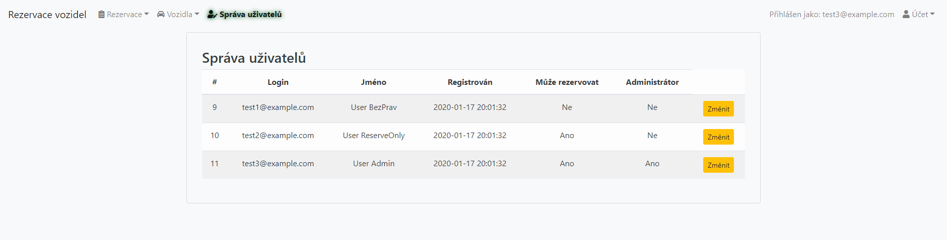 Správa uživatelů v Symfony - Rezervační systém pro vozidla v Symfony