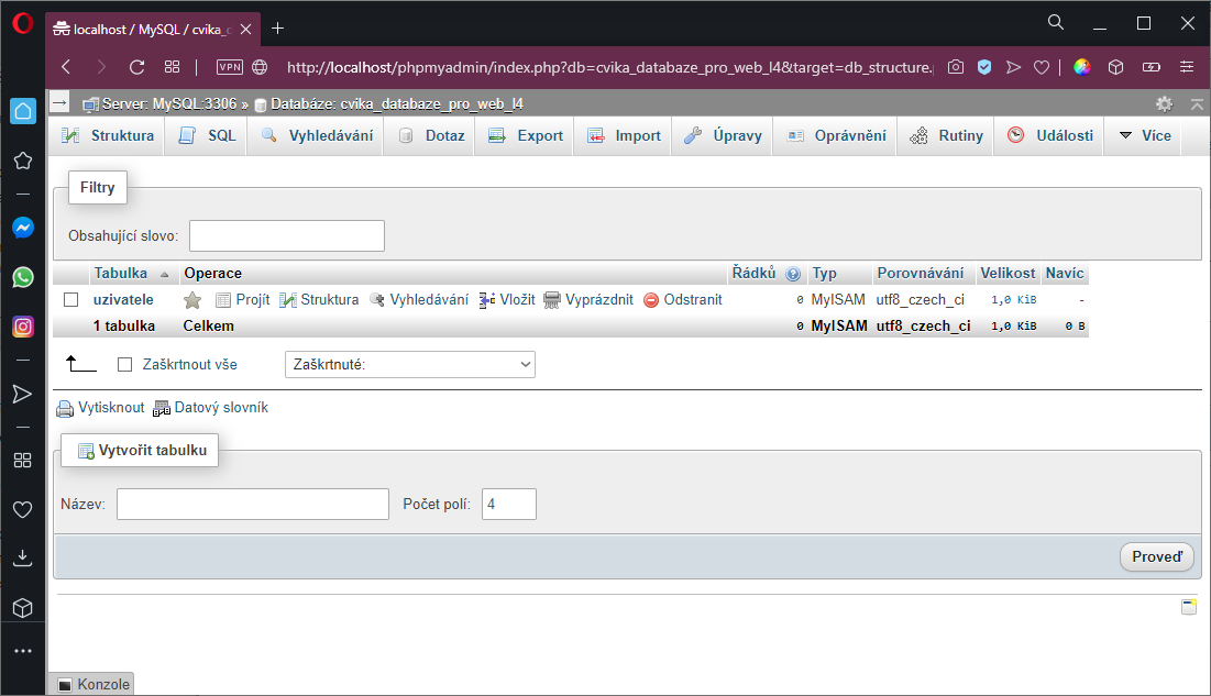 Stávající databáze - MySQL/MariaDB databáze krok za krokem