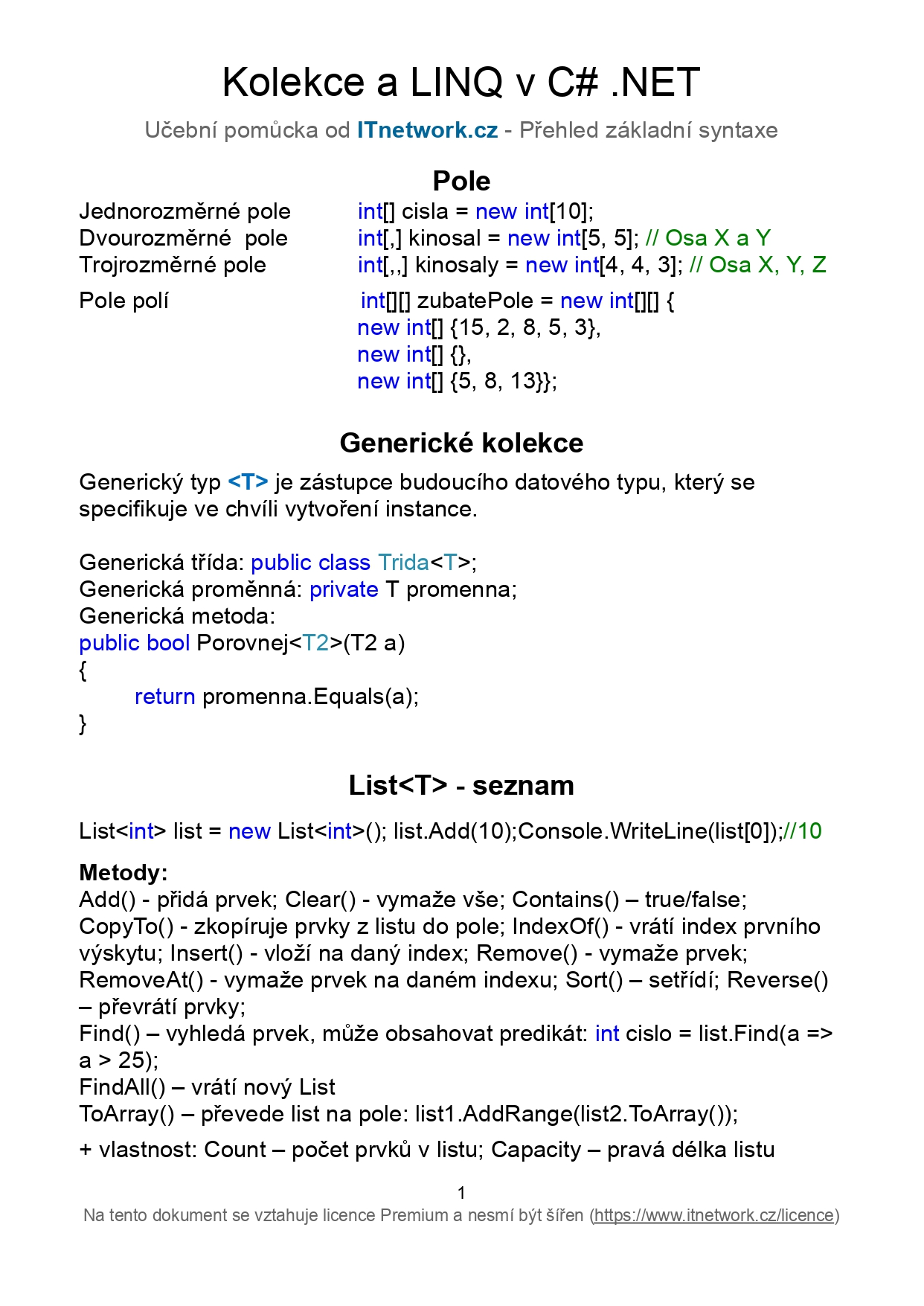 Kolekce a LINQ v C# .NET