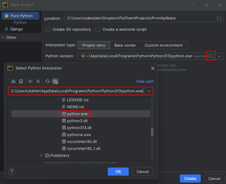 Manuální výběr pythonu - Základní konstrukce jazyka Python