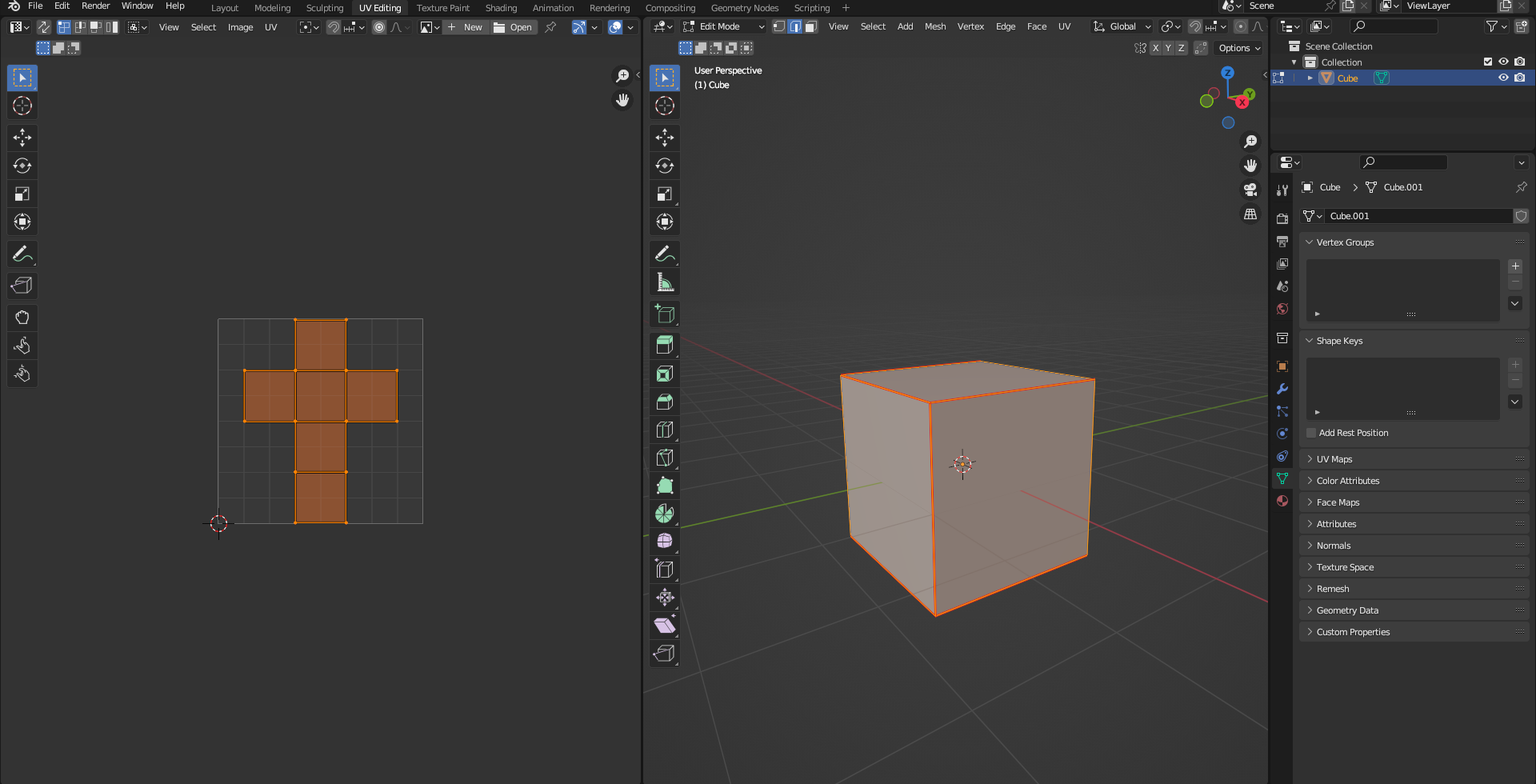 UV mapa Cube - Základy Blenderu
