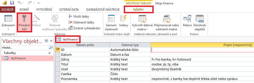 Osobní finance v MS Access