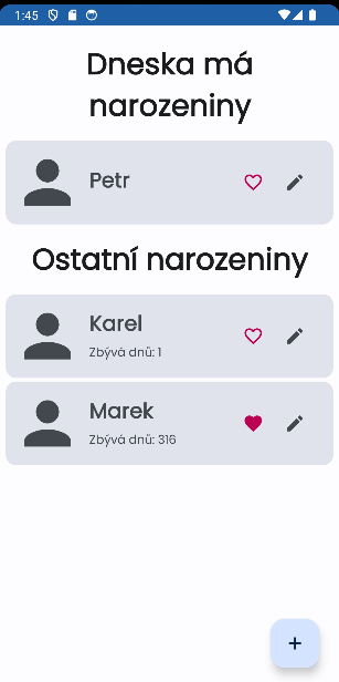 Vzhled úvodní obrazovky se seznamem osob - Tvorba UI v Jetpack Compose
