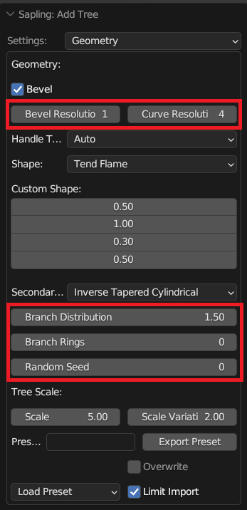 Základní nastavení Sapling Tree Gen - Základy Blenderu