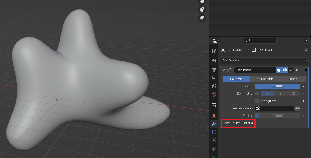 Rozhraní modifikátoru Decimate - Základy Blenderu
