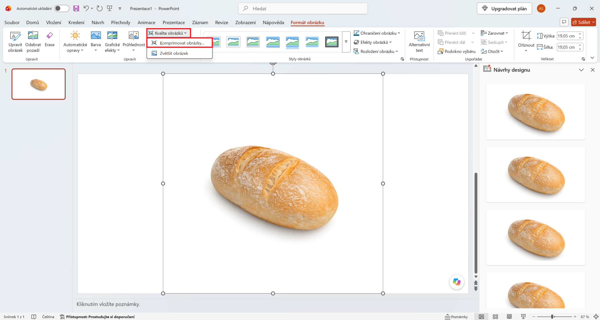 Nástroj Komprimovat obrázky na kartě Formát obrázku v PowerPointu - Základy Microsoft PowerPoint