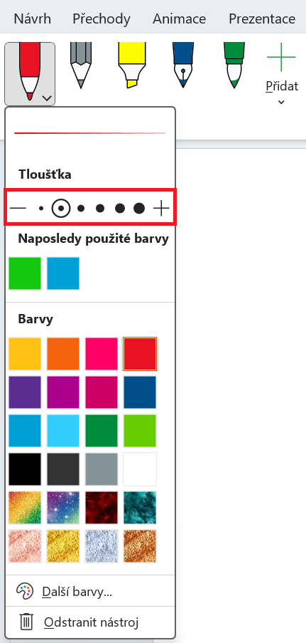 Nástroj Pero na kartě Kreslení v Microsoft PowerPointu - Základy Microsoft PowerPoint
