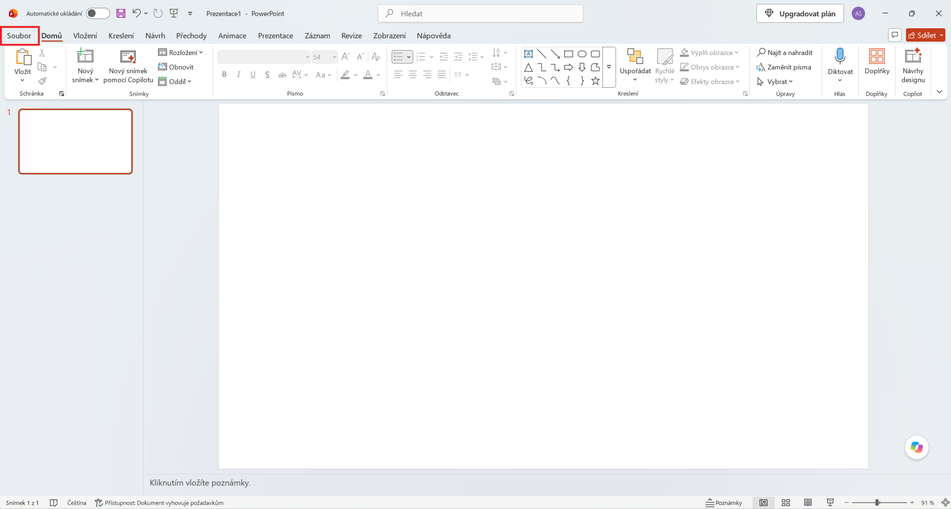 Tlačítko Soubor pro otevření nastavení v Microsoft PowerPointu - Základy Microsoft PowerPoint
