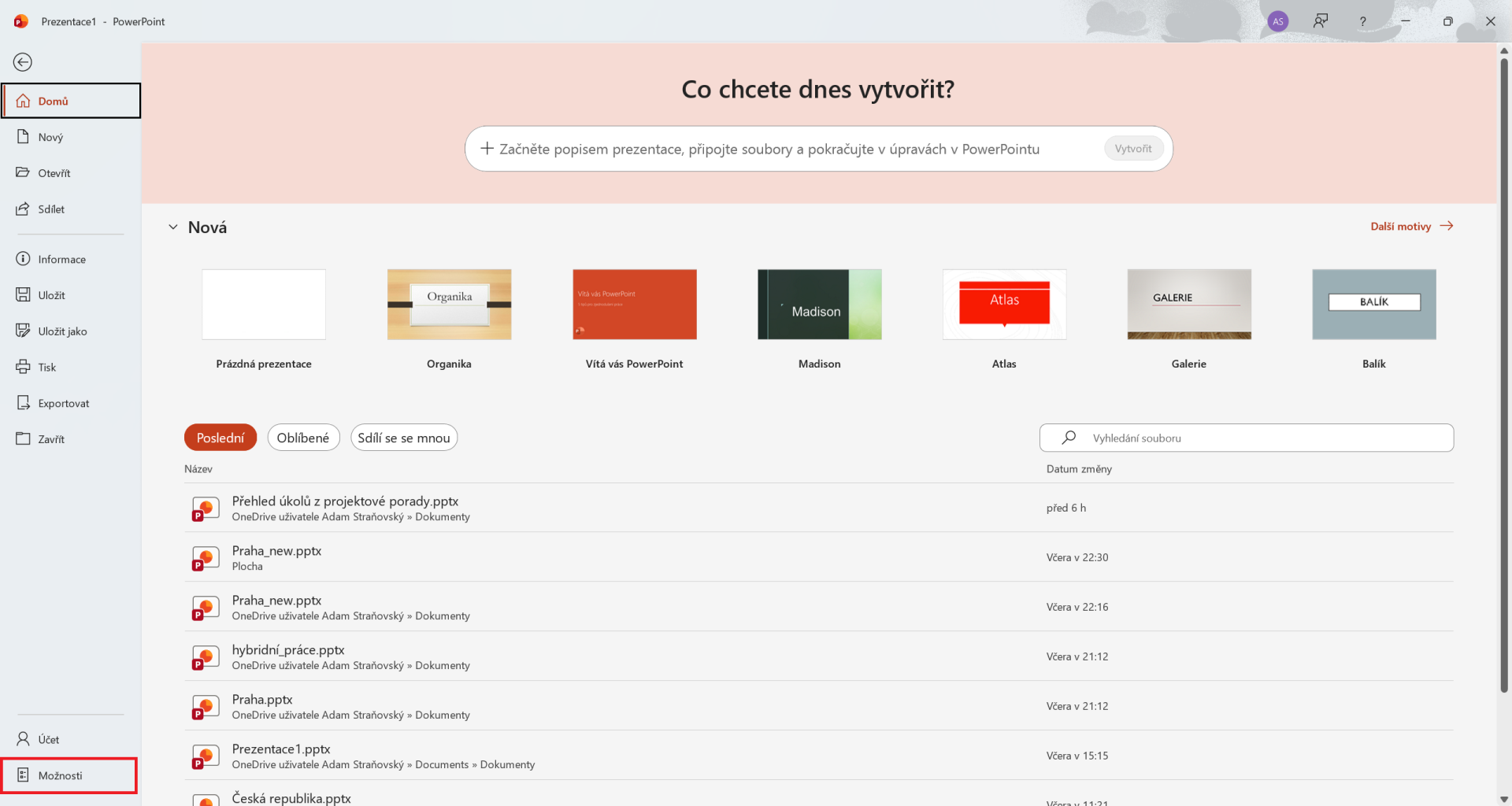 Otevření možností nastavení v Microsoft PowerPointu - Základy Microsoft PowerPoint