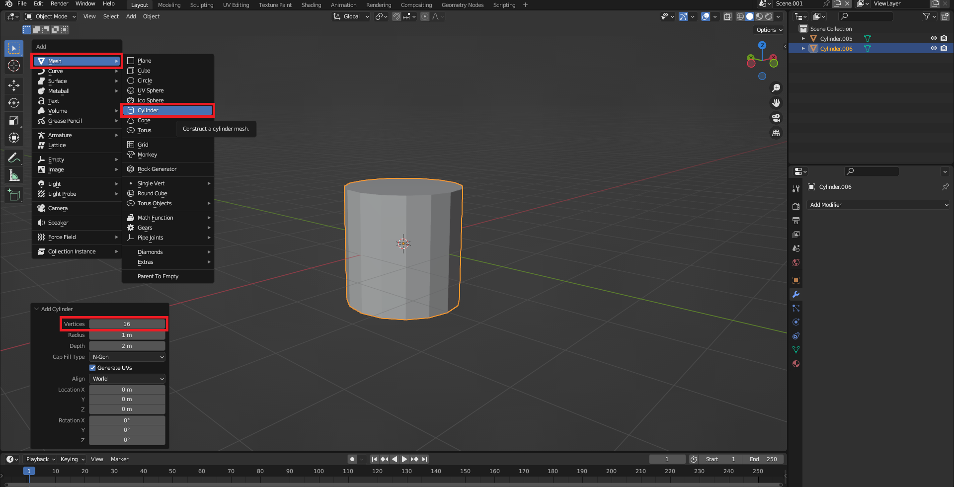 Vložení a nastavení Cylinder - Základy Blenderu