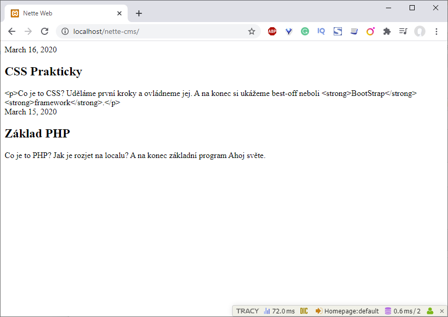 Načítané články z databázy - Jednoduchý redakční systém v Nette