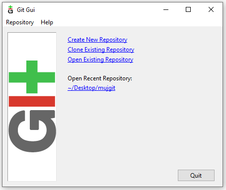 Inicializační okno Git GUI - Git