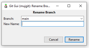 Okénko přejmenování větve - Git