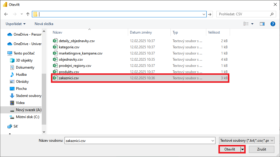 Výběr CSV souboru - Datová analýza s Power BI