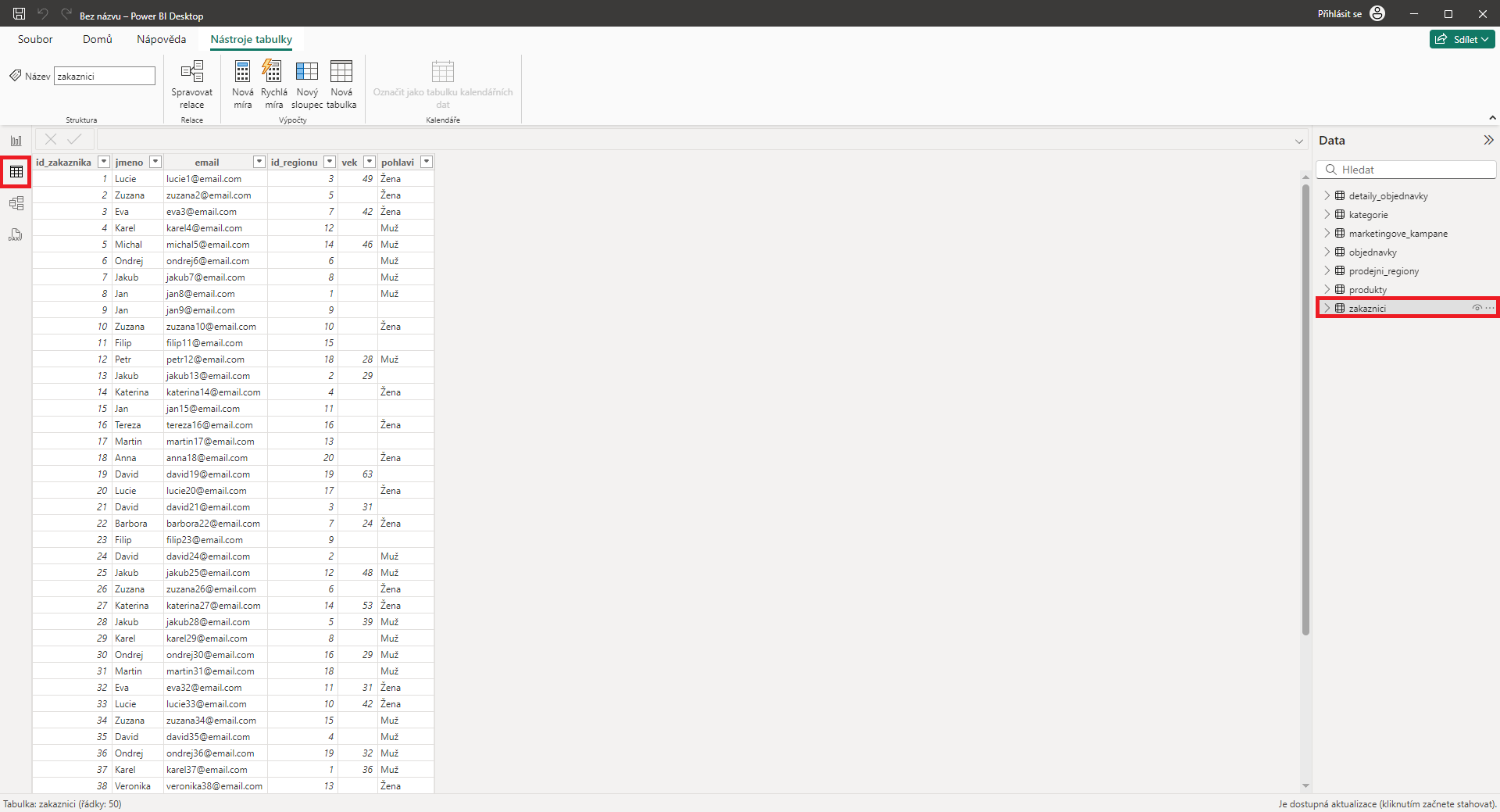 Zobrazení importu v Power BI - Datová analýza s Power BI