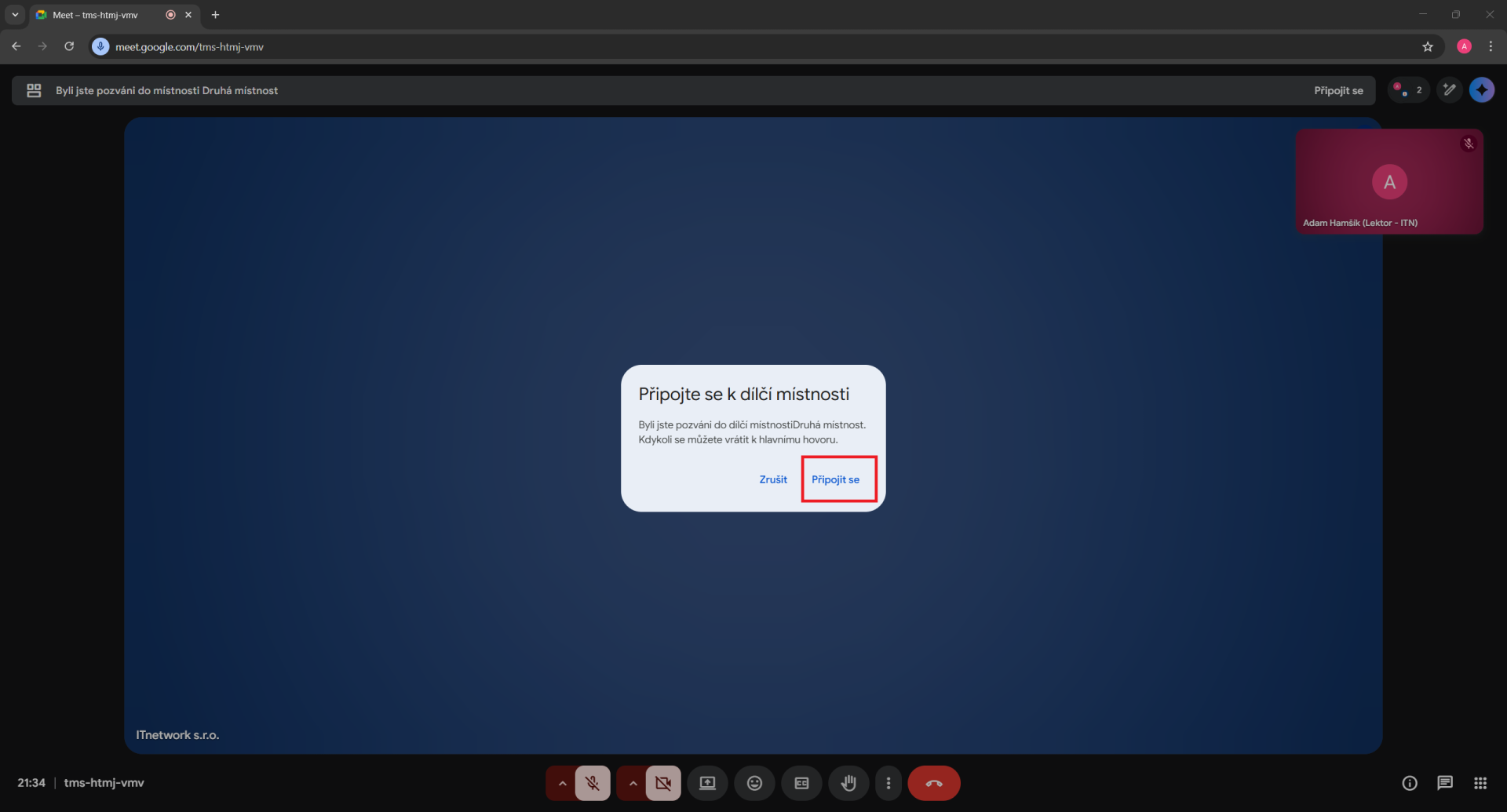 Připojení do dílčí místnosti