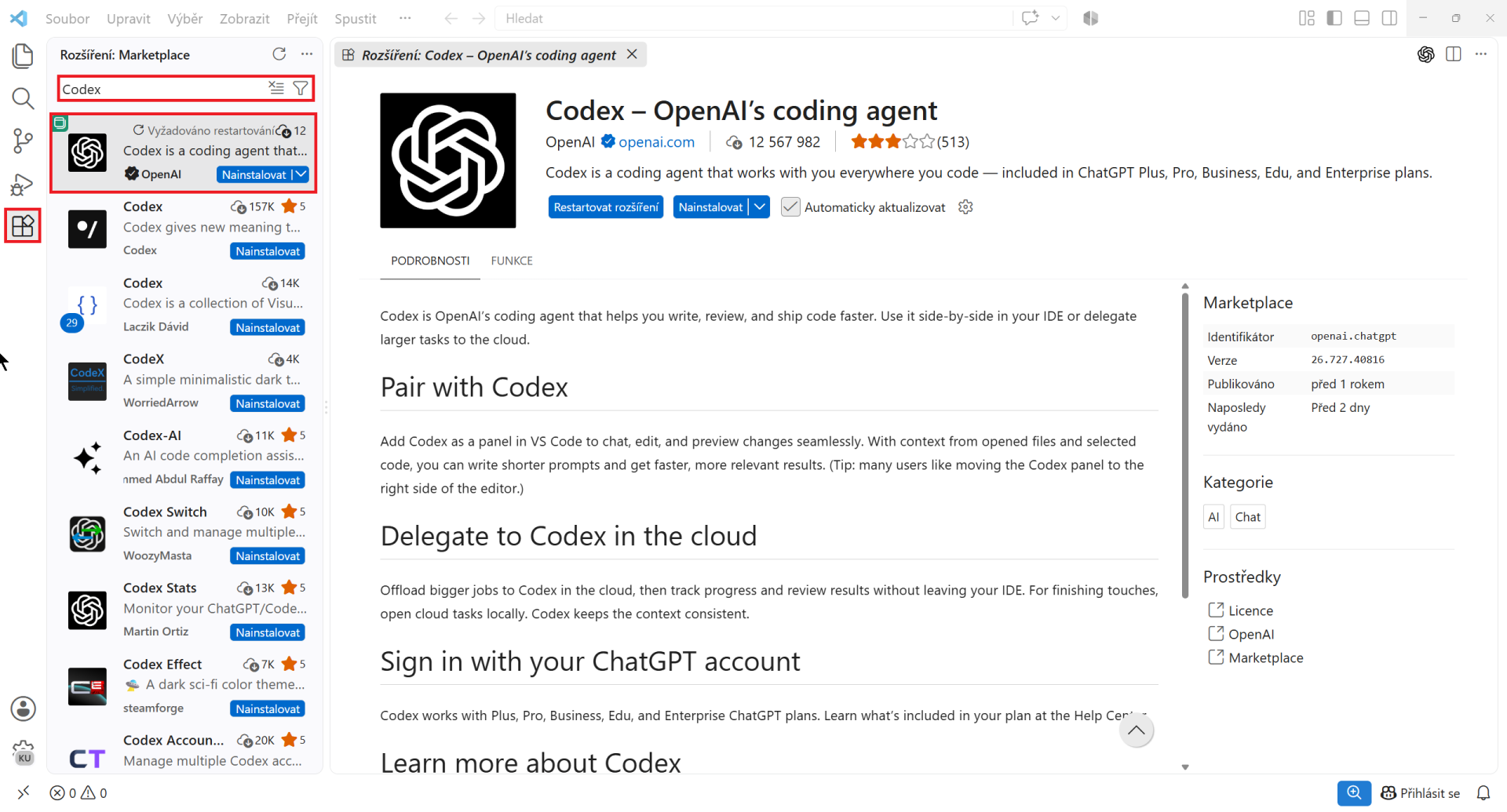 Rozšíření Codex ve VS Code - Vibe coding a agentic coding - Vývoj aplikací s AI