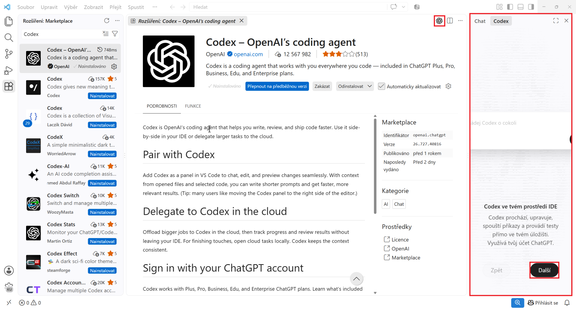 Přihlášení do Codexu - Vibe coding a agentic coding - Vývoj aplikací s AI