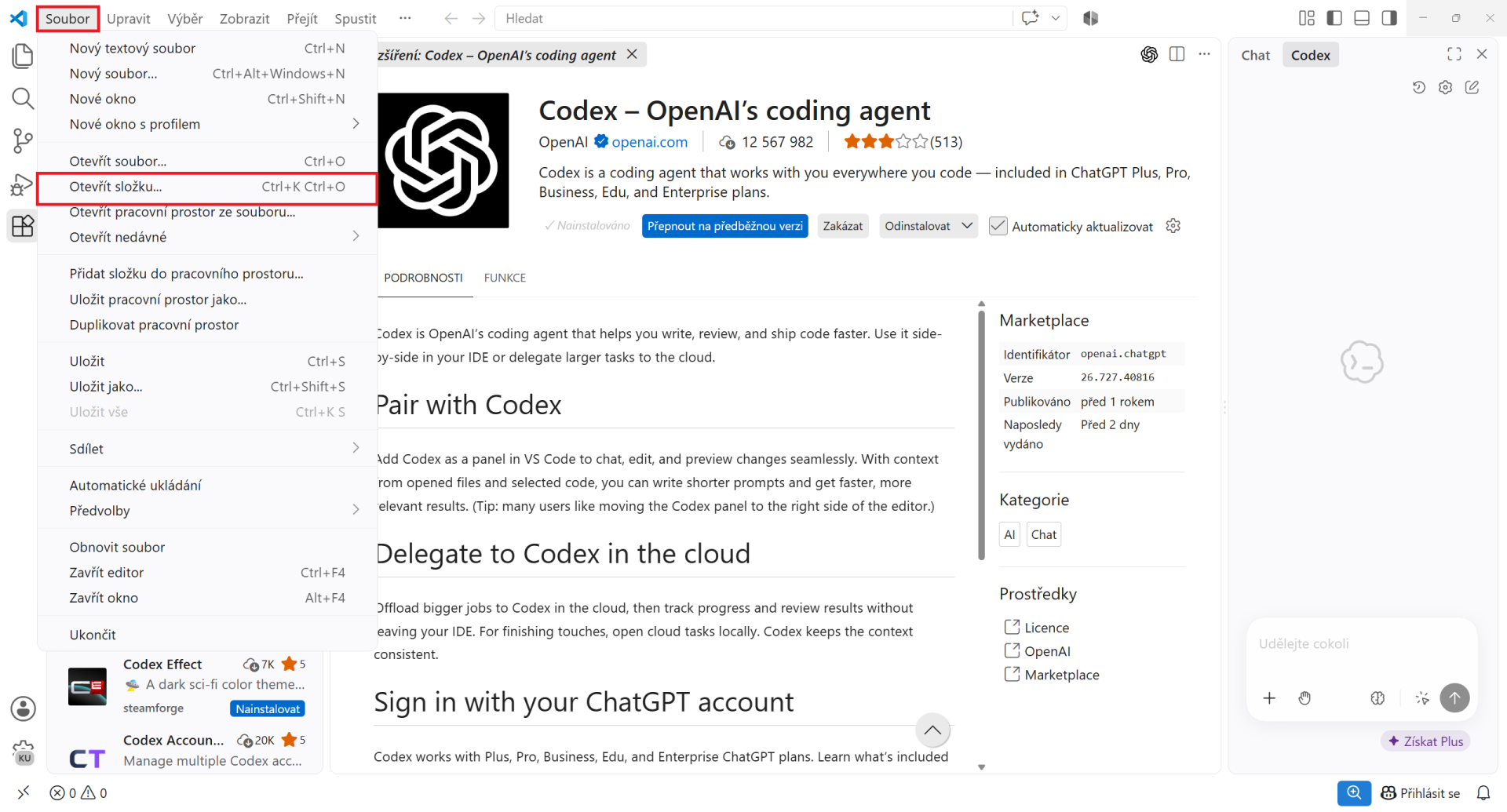 Otevření složky projektu ve VS Code - Vibe coding a agentic coding - Vývoj aplikací s AI