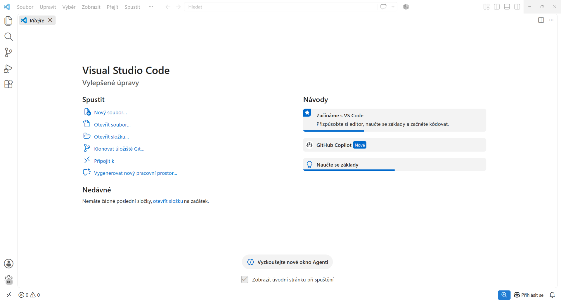 Hlavní okno VS Code - Vibe coding a agentic coding - Vývoj aplikací s AI