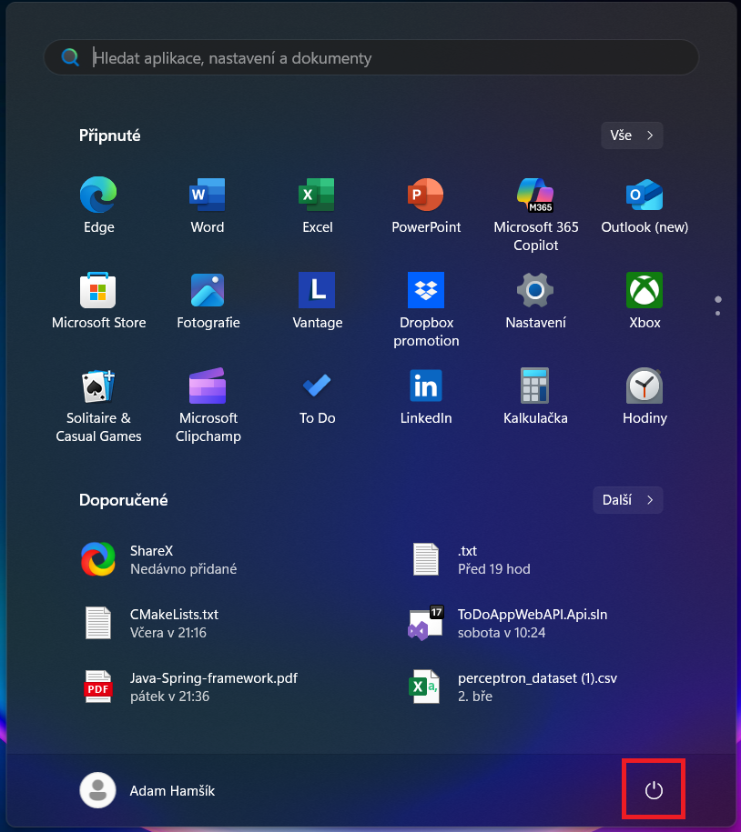 Menu - Základní ovládání PC