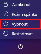 Tlačítko vypnout - Základní ovládání PC