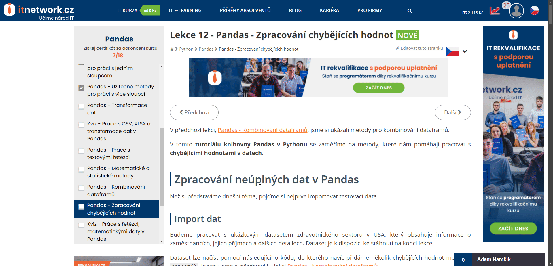 Použití kolečka na stránce - Základní ovládání PC