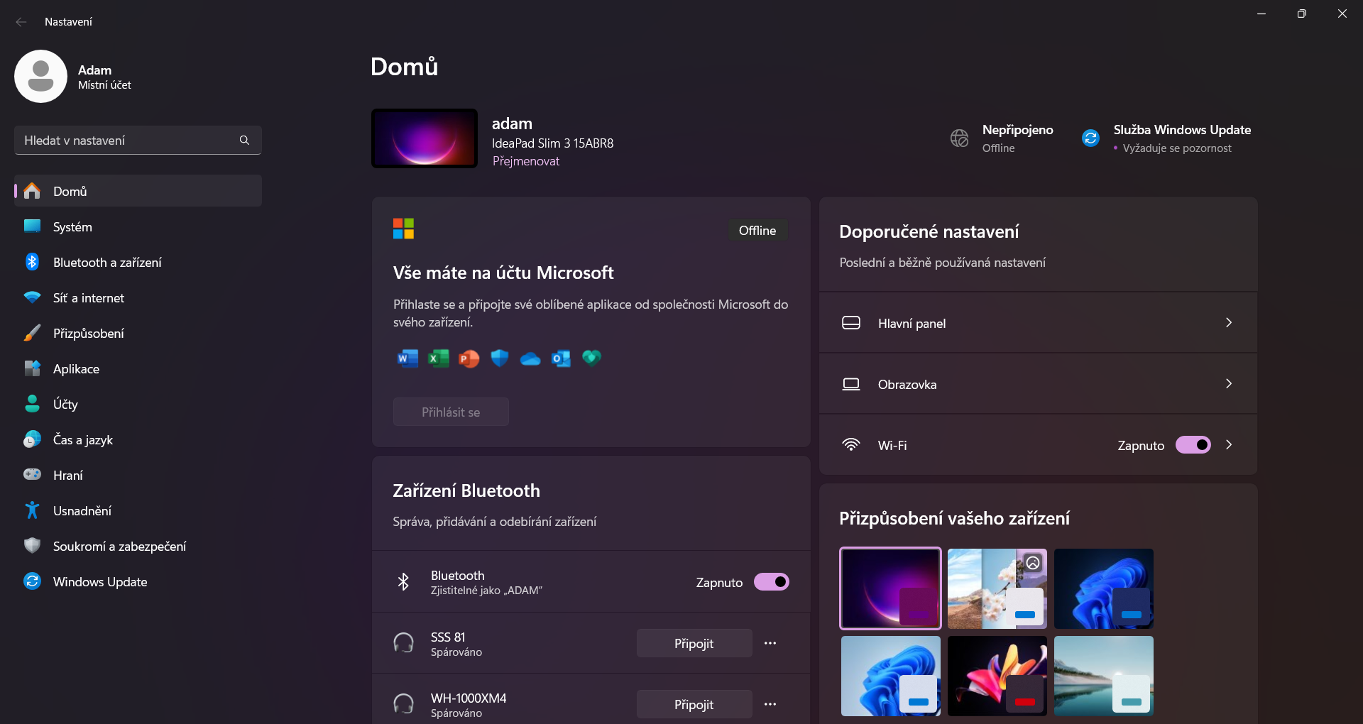 Nastavení - Základní ovládání PC