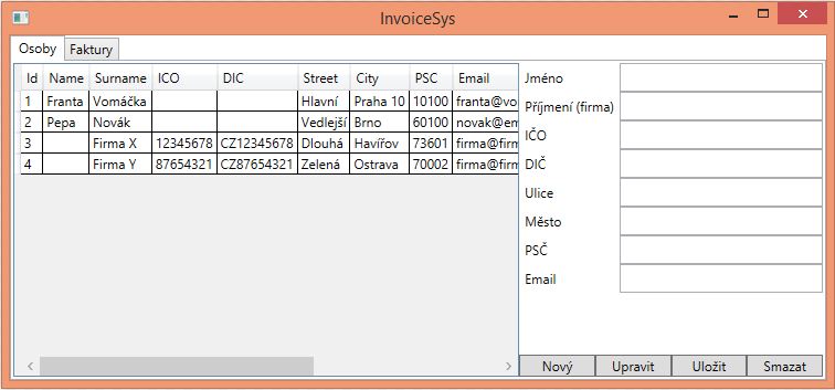 Formulář pro účetní aplikaci v C# .NET WPF - Databáze v C# - ADO.NET