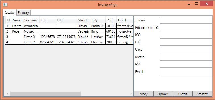 Formulář pro účetní aplikaci v C# .NET WPF - Databáze v C# - ADO.NET