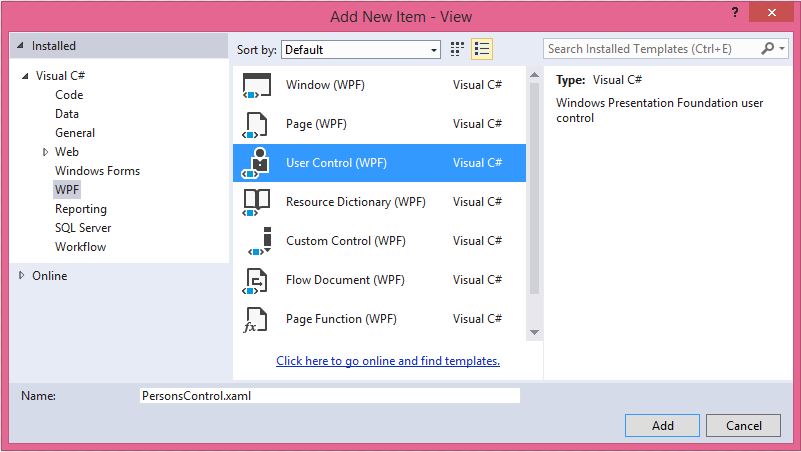 Nový User Control v C# .NET WPF - Databáze v C# - ADO.NET