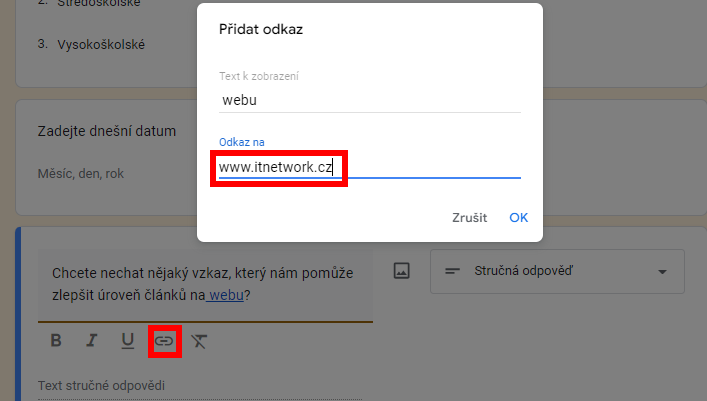 Odkaz na web - Základy - Google Formuláře (Forms)