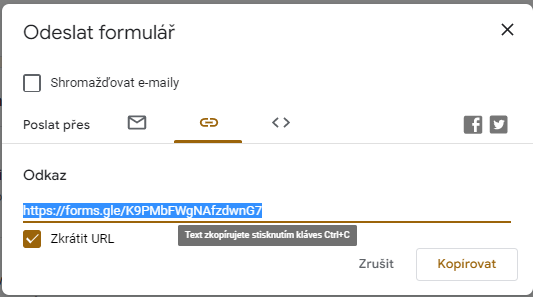 získat link - Základy - Google Formuláře (Forms)
