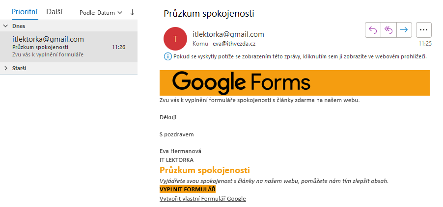 Outlook mail - Základy - Google Formuláře (Forms)