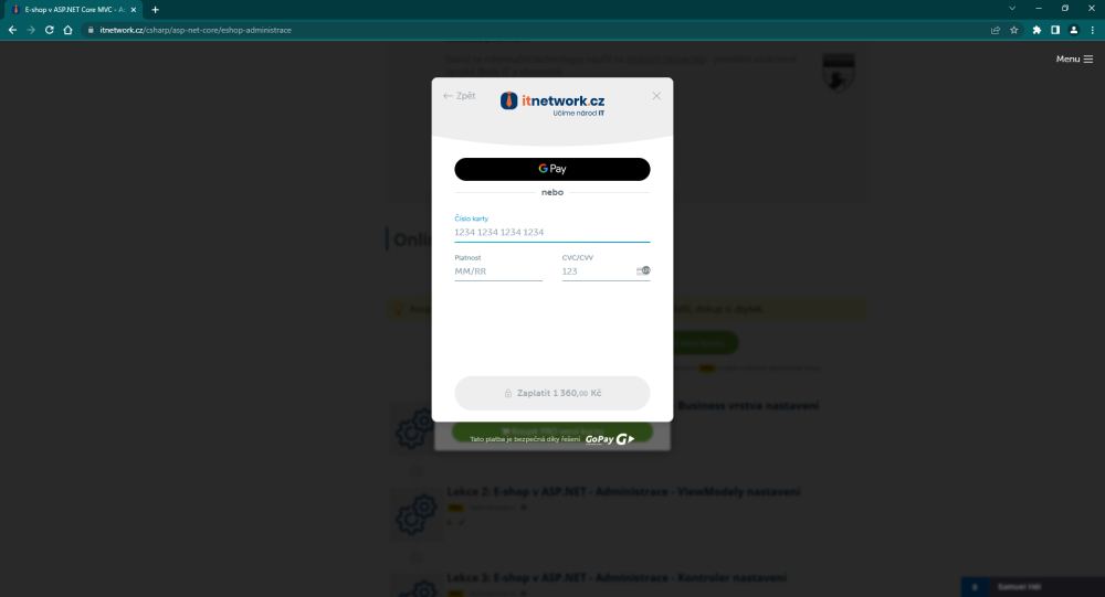 GoPay inline brána - PHP e-commerce