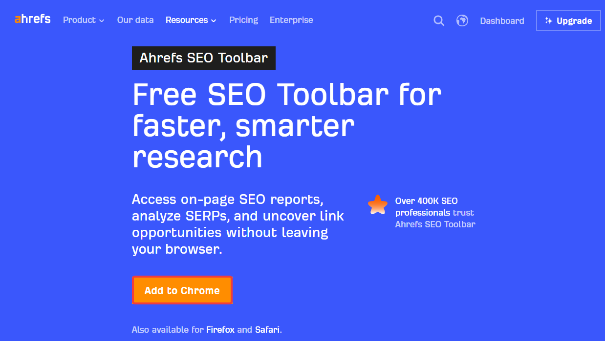 Úvodní stránka Ahrefs SEO Toolbar - SEO - Optimalizace webů pro vyhledávače