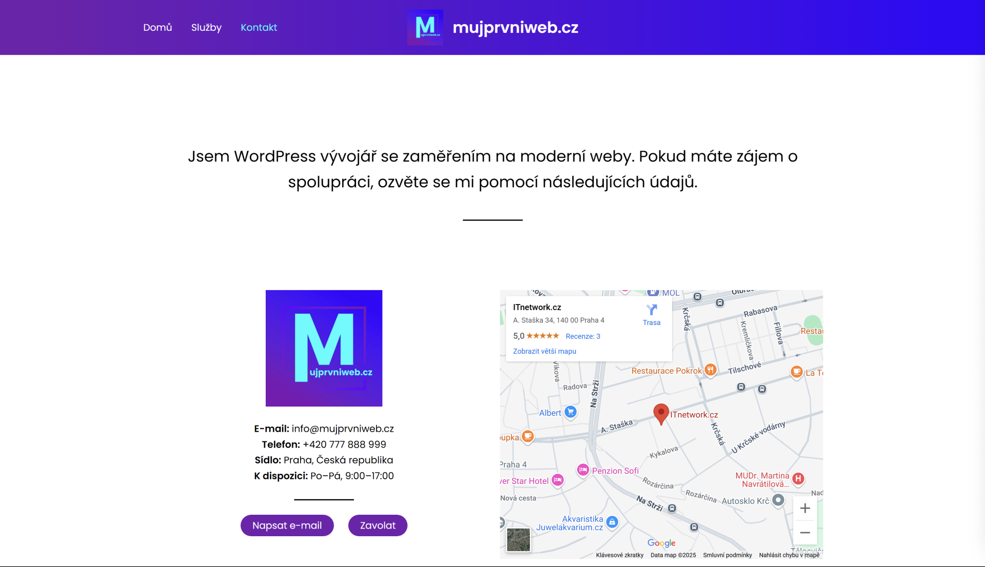 Kontaktní stránka. - WordPress - Tvorba webů snadno a rychle