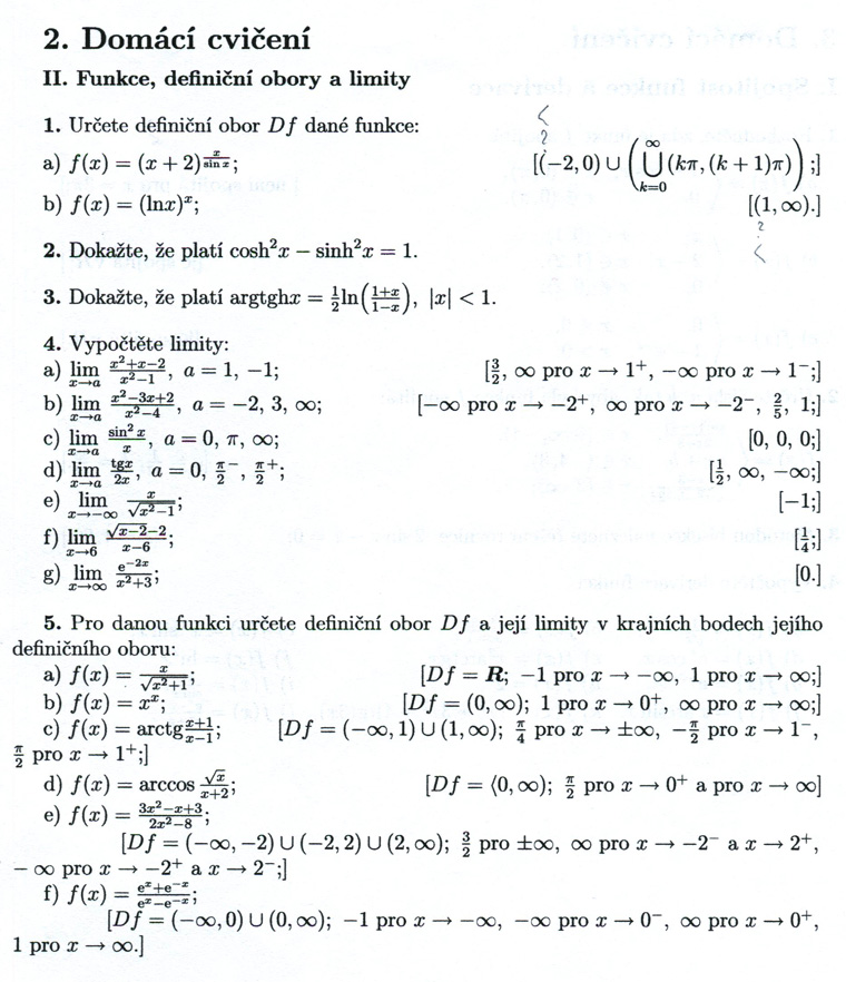 Matematická analýza – Funkce, definiční obory a limity