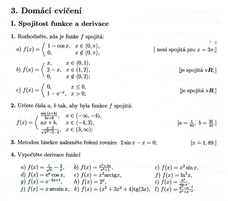 Matematická analýza – Spojitost funkce a derivace