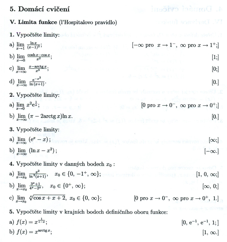 Matematická analýza – Limita funkce – l'Hospitalovo pravidlo