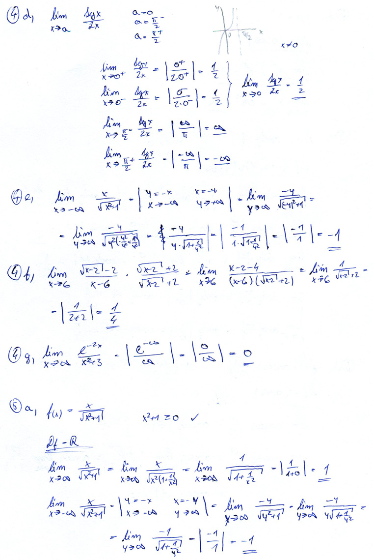 Matematická analýza – Funkce, definiční obory a limity