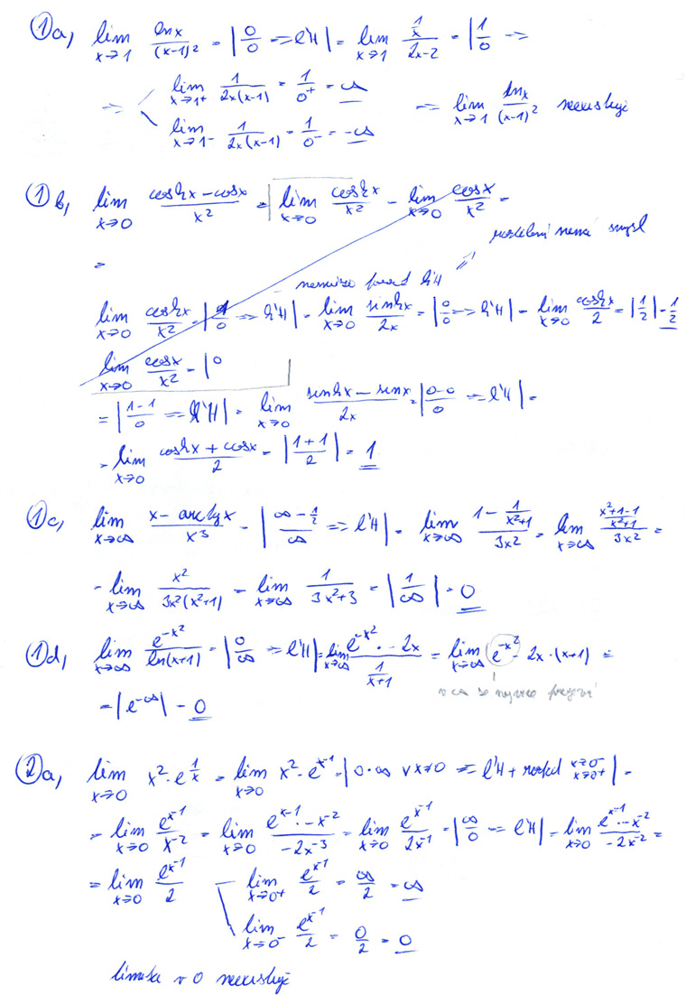 Matematická analýza – Limita funkce – l'Hospitalovo pravidlo