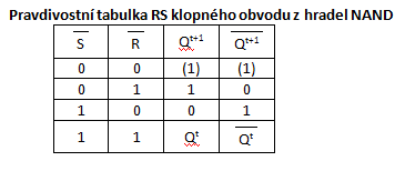 pravdivostní tabulka rs klopného obvodu z hradel nand